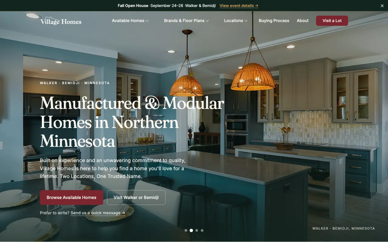 Village Homes MN website on desktop
